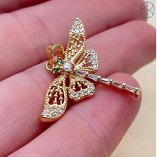 Подвеска стрекоза цирконы, цвет золото 22х29 мм 