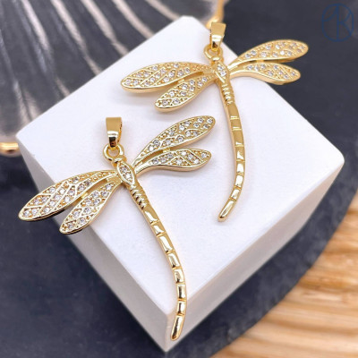 Подвеска стрекоза цирконы, цвет золото 31х35 мм 