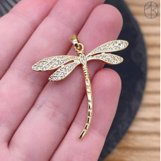 Подвеска стрекоза цирконы, цвет золото 31х35 мм 