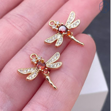 Подвеска стрекоза красный циркон, цвет золото 17х19 мм