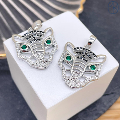 Подвеска тигр цирконы, цвет серебро 24х20 мм 