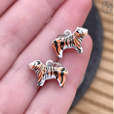 Подвеска тигр эмаль, цвет серебро 13 мм