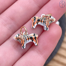 Подвеска тигр эмаль, цвет золото 13 мм