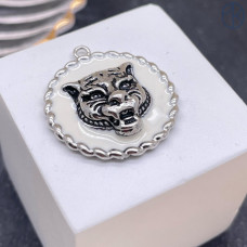 Подвеска тигр круг белая эмаль, цвет серебро 25 мм 