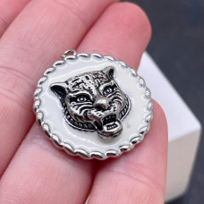 Подвеска тигр круг белая эмаль, цвет серебро 25 мм 