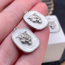 Подвеска тигр квадрат белая эмаль, цвет серебро 22х16 мм 