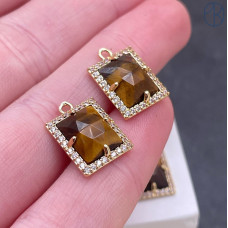 Подвеска Тигровый глаз прямоугольник, цвет золото 13х11 мм