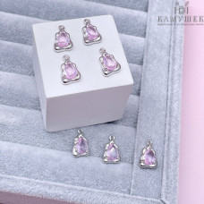 Подвеска треугольник фриформ розовый циркон, цвет серебро 9х14 мм