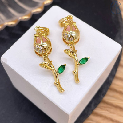 Подвеска тюльпан цирконы, цвет золото 30 мм