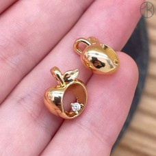 Подвеска яблоко циркон, цвет золото 11 мм 