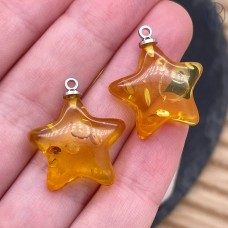 Подвеска Янтарь звезда светло-коричневая, цвет серебро 34 мм