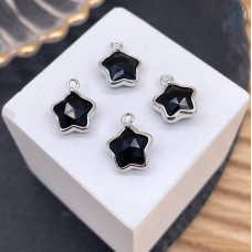 Подвеска звезда агат черный, цвет серебро 12 мм