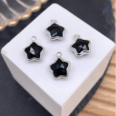 Подвеска звезда агат черный, цвет серебро 12 мм