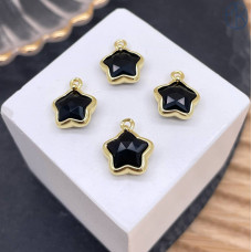 Подвеска звезда агат черный, цвет золото 12 мм
