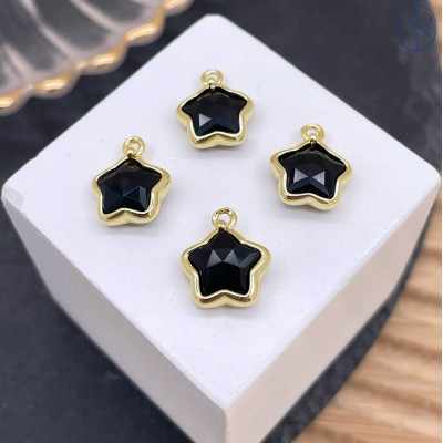 Подвеска звезда агат черный, цвет золото 12 мм