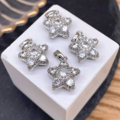 Подвеска звезда цирконы, цвет серебро 16 мм