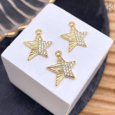 Подвеска звезда цирконы, цвет золото 14 мм