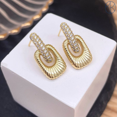 Пусеты цирконы, цвет золото 22 мм 