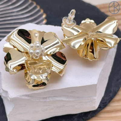 Пусеты, цвет золото 36х41 мм