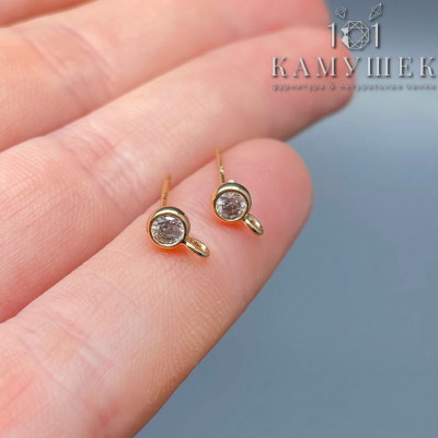 Пусеты круг циркон, цвет золото 4 мм
