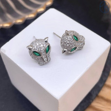 Пусеты пантера цирконы, цвет серебро 12 мм 