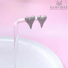 Пусеты сердце цирконы, цвет серебро 13х16 мм 