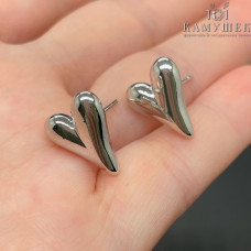 Пусеты сердце, цвет серебро 12х14 мм