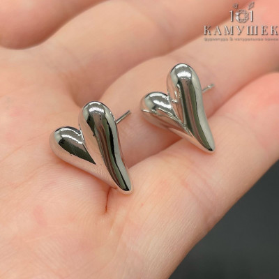 Пусеты сердце, цвет серебро 12х14 мм