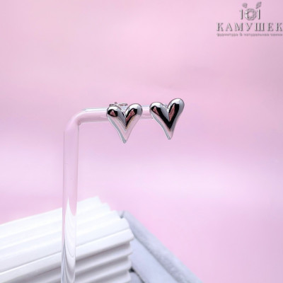 Пусеты сердце, цвет серебро 8х10 мм