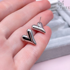 Пусеты сердце, цвет серебро 8х10 мм