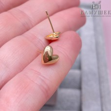 Пусеты сердце гладкое, цвет золото 7,5*8 мм