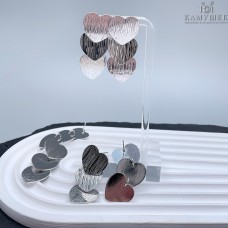 Пусеты сердце полосы 3 ряда, цвет серебро 45*18,6 мм
