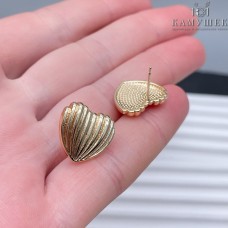 Пусеты сердце полосы объемные, цвет золото 15,5*14,5 мм