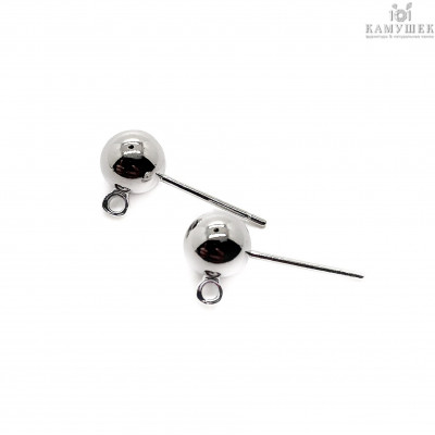 Пусеты шар, цвет серебро 6 мм 