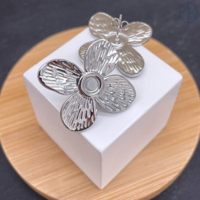 Пусеты сталь №3 цвет серебро 24 мм