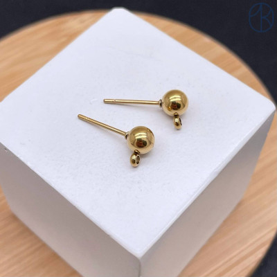 Пусеты сталь шар цвет золото 18К 5 мм 