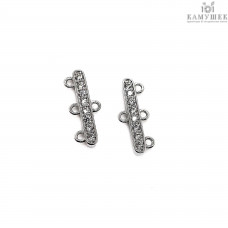 Разветвитель на 3 ряда с цирконами, цвет серебро 6х14 мм 