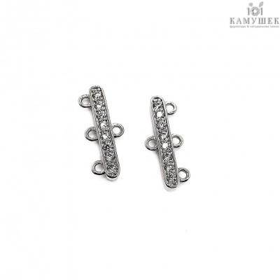 Разветвитель на 3 ряда с цирконами, цвет серебро 6х14 мм 