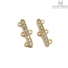 Разветвитель на 3 ряда с цирконами, цвет золото 6х14 мм