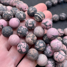 Родонит черно-розовый матовый 12 мм