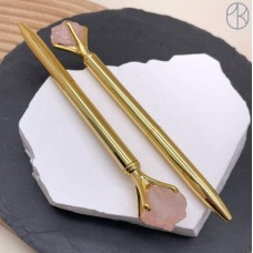 Ручка с куском розового кварца, цвет золото