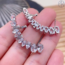 Серьга-кафф цирконы, цвет серебро 38 мм