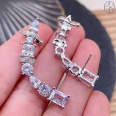 Серьга-кафф цирконы, цвет серебро 41 мм