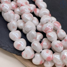 Сердце керамик бело-розовое 15 мм