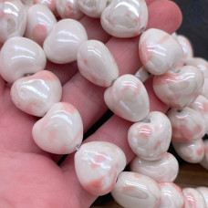 Сердце керамик бело-розовое 15 мм