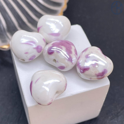 Сердце керамик бело-сиреневое 15 мм штучно