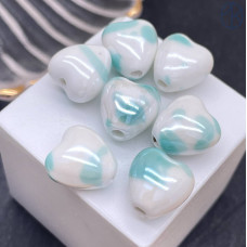 Сердце керамика бело-бирюзове 12 мм штучно