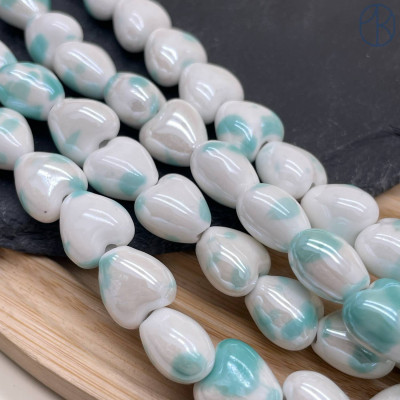 Сердце керамика бело-бирюзовое 12 мм