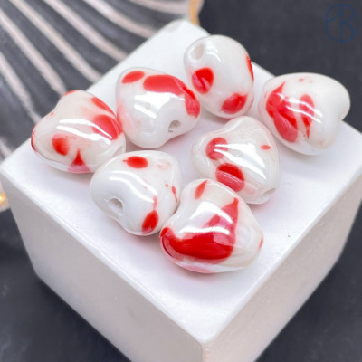 Сердце керамика бело-красное 12 мм штучно