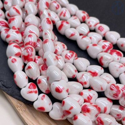 Сердце керамика бело-красное 12 мм